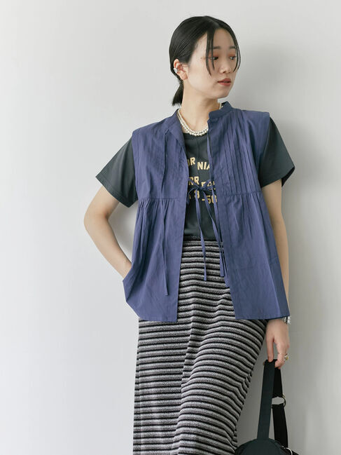 Samansa Mos2 blue「【Made in India】リボンベスト」|シャツ・ブラウス|