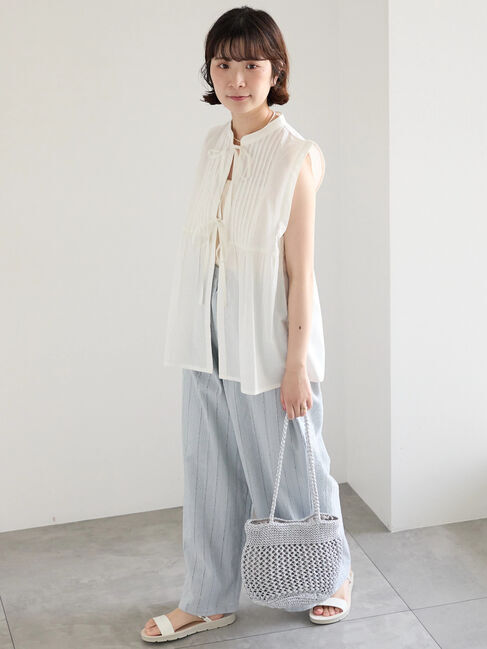 Samansa Mos2 blue「【Made in India】リボンベスト」|シャツ・ブラウス|