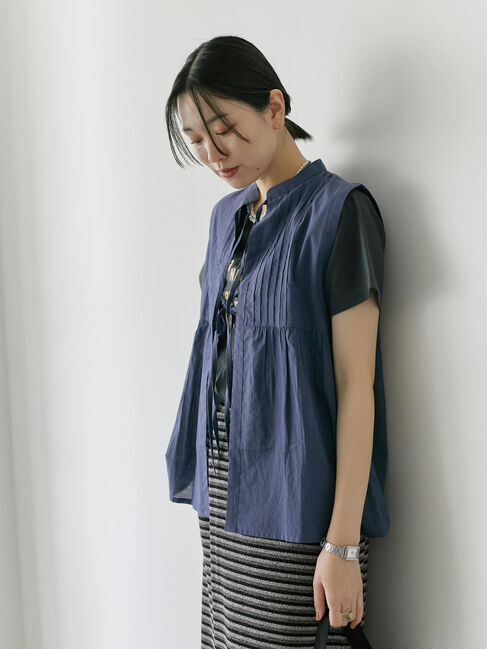 Samansa Mos2 blue「【Made in India】リボンベスト」|シャツ・ブラウス|