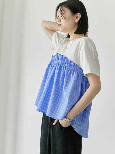 Samansa Mos2 blue「アソートドッキングプルオーバー」|Tシャツ・カットソー|