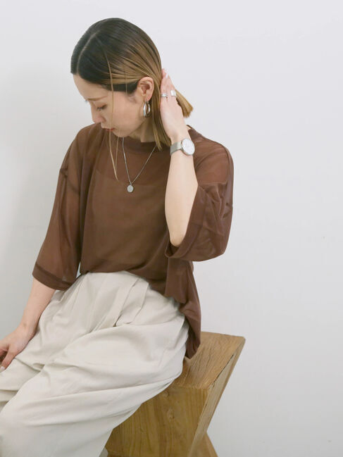 Samansa Mos2 blue「◎シアープルオーバー」|Tシャツ・カットソー|