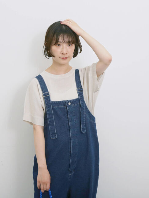 Samansa Mos2 blue「【マシンウォッシャブル】麻タッチニットプルオーバー」|ニット・セーター|