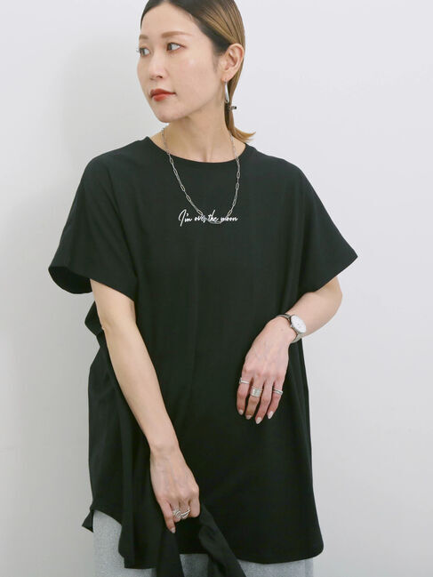 Samansa Mos2 blue「◎【接触冷感】ロゴプリントチュニック」|Tシャツ・カットソー|