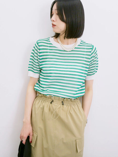 Samansa Mos2 blue「◎ボーダーニットプルオーバー」|ニット・セーター|