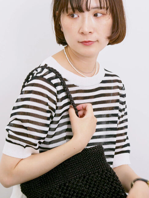 Samansa Mos2 blue「◎ボーダーニットプルオーバー」|ニット・セーター|