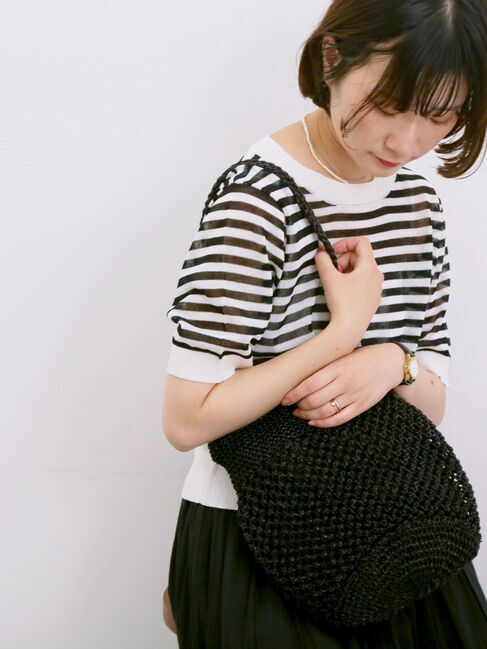 Samansa Mos2 blue「◎ボーダーニットプルオーバー」|ニット・セーター|