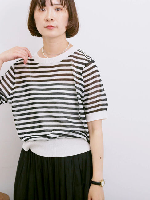 Samansa Mos2 blue「◎ボーダーニットプルオーバー」|ニット・セーター|