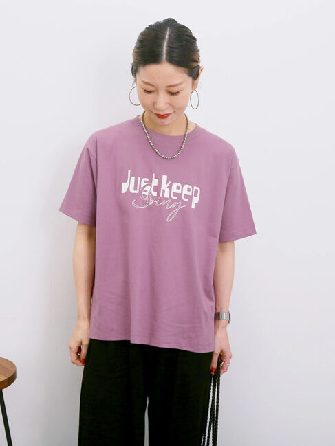 Samansa Mos2 blue「【接触冷感】ロゴプリントTシャツ」|Tシャツ・カットソー|