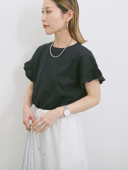 Samansa Mos2 blue「【USAコットン】フリルTシャツ」|Tシャツ・カットソー|