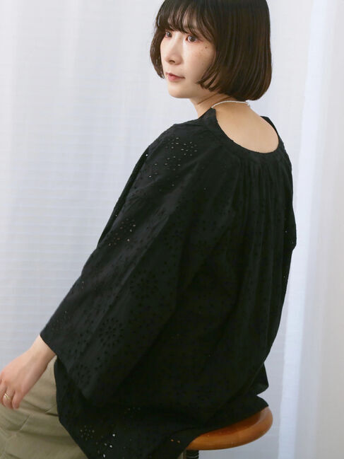 Samansa Mos2 blue「【Made in India】タッセル付ギャザーレースブラウス」|シャツ・ブラウス|