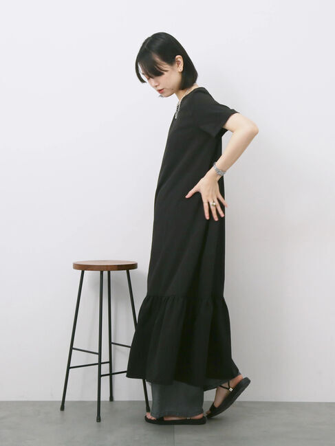 Samansa Mos2 blue「リネンタッチマキシティアードワンピース」|ワンピース|