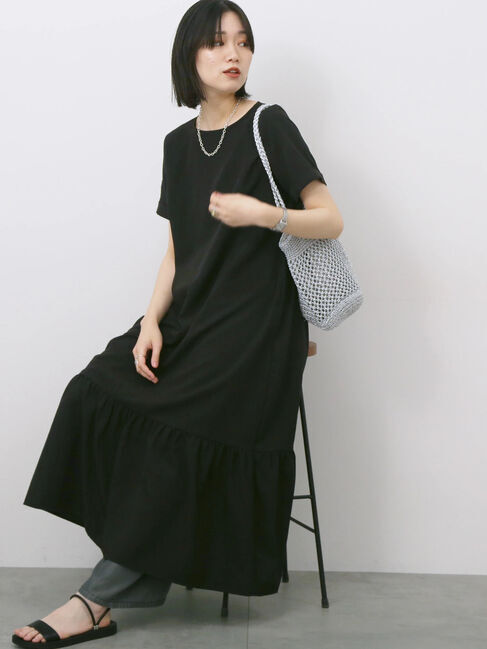 Samansa Mos2 blue「リネンタッチマキシティアードワンピース」|ワンピース|