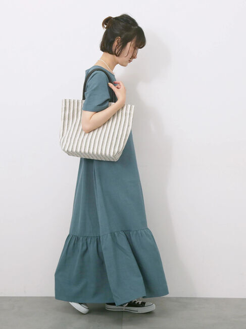 Samansa Mos2 blue「リネンタッチマキシティアードワンピース」|ワンピース|