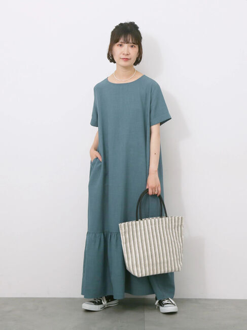 Samansa Mos2 blue「リネンタッチマキシティアードワンピース」|ワンピース|