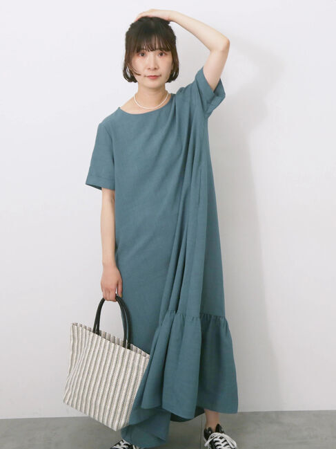 Samansa Mos2 blue「リネンタッチマキシティアードワンピース」|ワンピース|