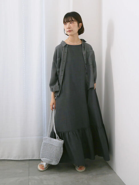 Samansa Mos2 blue「リネンタッチマキシティアードワンピース」|ワンピース|