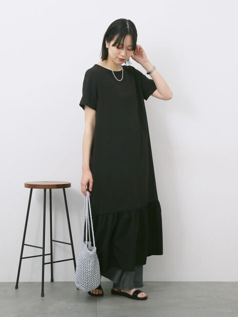 Samansa Mos2 blue「リネンタッチマキシティアードワンピース」|ワンピース|