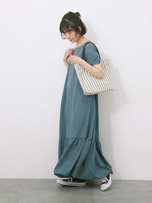 Samansa Mos2 blue「リネンタッチマキシティアードワンピース」|ワンピース|