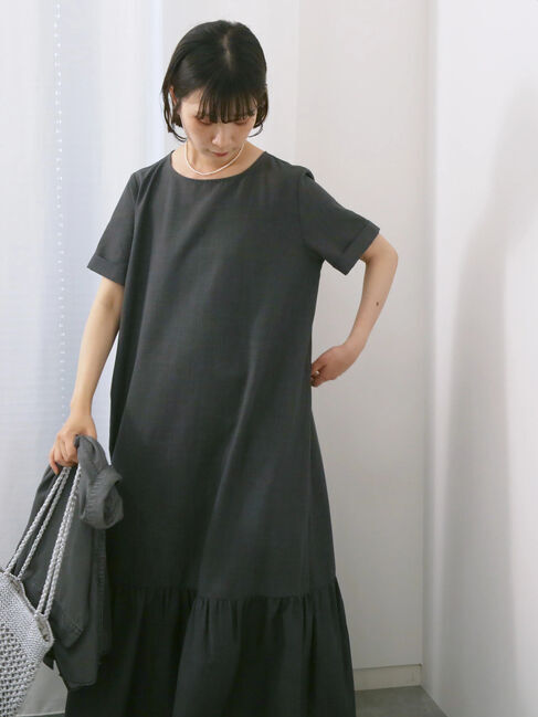 Samansa Mos2 blue「リネンタッチマキシティアードワンピース」|ワンピース|