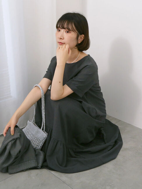 Samansa Mos2 blue「リネンタッチマキシティアードワンピース」|ワンピース|