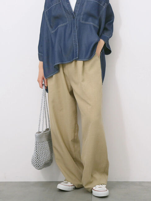 Samansa Mos2 blue「リネンタッチイージーパンツ」|その他|カーキ