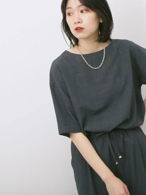 Samansa Mos2 blue「リネンタッチワイドブラウス」|シャツ・ブラウス|チャコールグレー