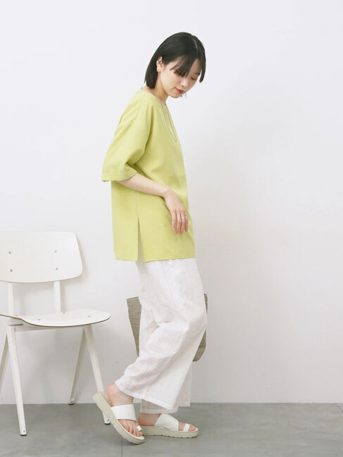 Samansa Mos2 blue「リネンタッチワイドブラウス」|シャツ・ブラウス|