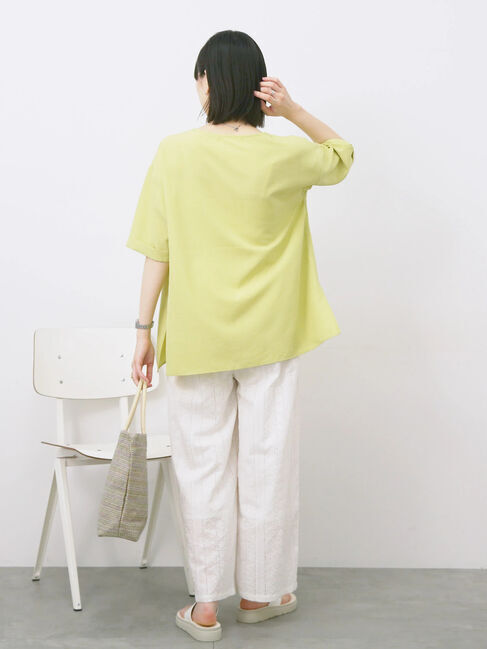 Samansa Mos2 blue「リネンタッチワイドブラウス」|シャツ・ブラウス|