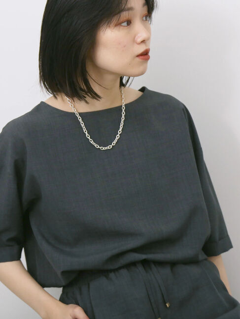 Samansa Mos2 blue「リネンタッチワイドブラウス」|シャツ・ブラウス|