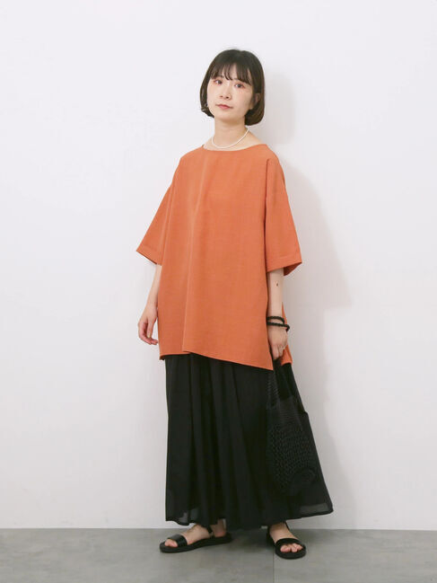 Samansa Mos2 blue「リネンタッチワイドブラウス」|シャツ・ブラウス|