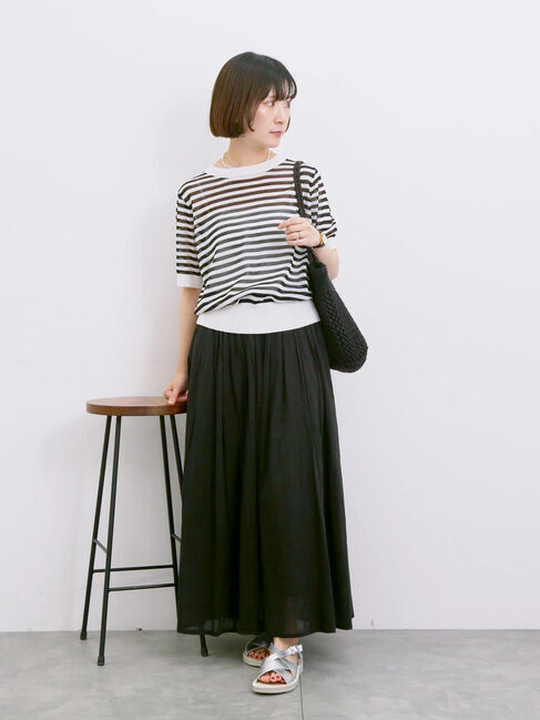 Samansa Mos2 blue「【Made in India】ボイルギャザースカート」|スカート|