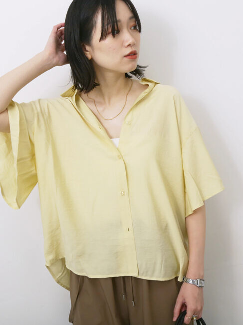 Samansa Mos2 blue「フレアギャザーブラウス」|シャツ・ブラウス|