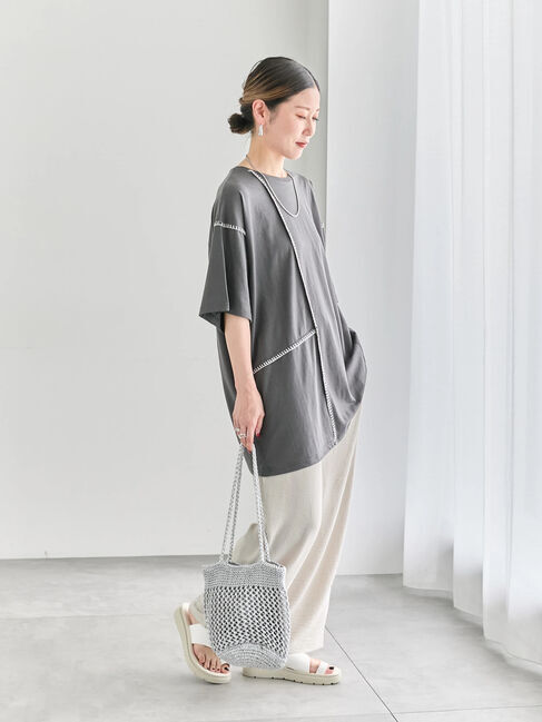 Samansa Mos2 blue「◎【接触冷感】切替ステッチチュニック」|Tシャツ・カットソー|