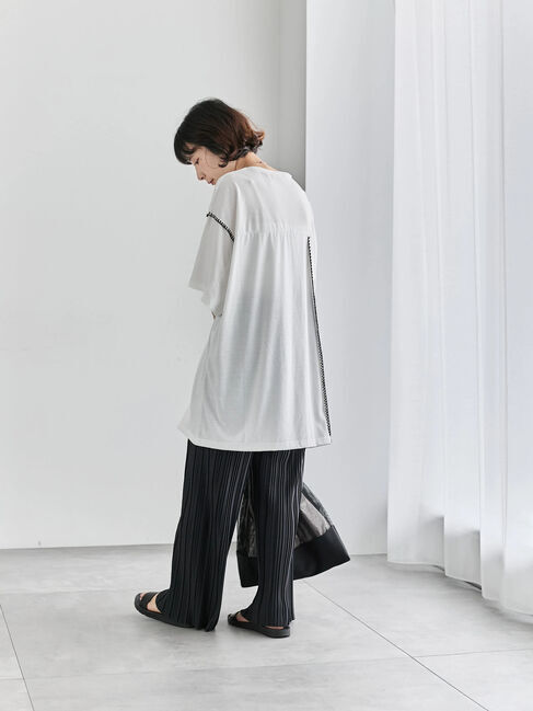 Samansa Mos2 blue「◎【接触冷感】切替ステッチチュニック」|Tシャツ・カットソー|