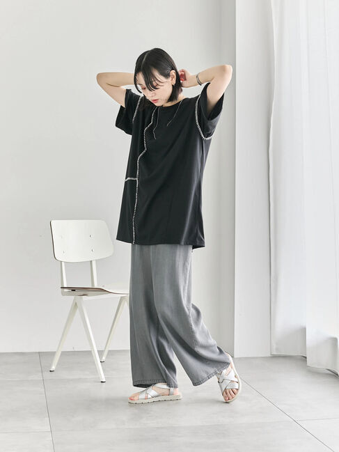 Samansa Mos2 blue「◎【接触冷感】切替ステッチチュニック」|Tシャツ・カットソー|