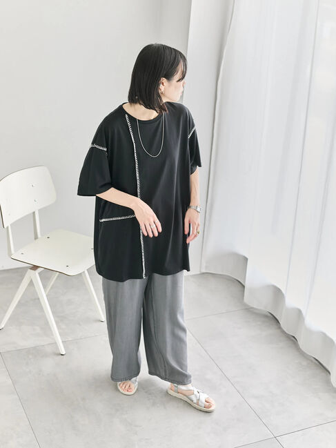 Samansa Mos2 blue「◎【接触冷感】切替ステッチチュニック」|Tシャツ・カットソー|