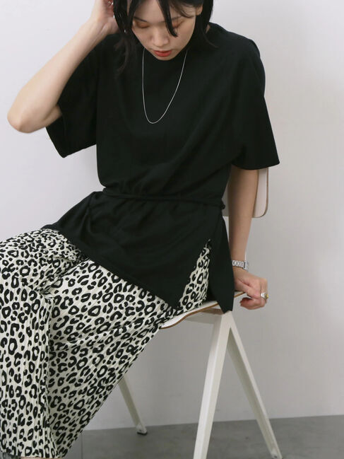 Samansa Mos2 blue「◎【接触冷感】ウエストリボンTシャツ」|Tシャツ・カットソー|