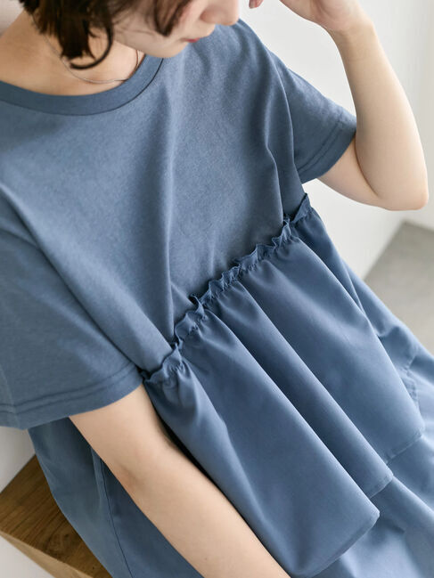 Samansa Mos2 blue「【接触冷感】ドッキングティアードプルオーバー」|Tシャツ・カットソー|