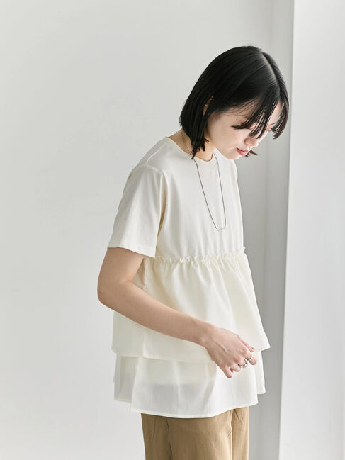 Samansa Mos2 blue「【接触冷感】ドッキングティアードプルオーバー」|Tシャツ・カットソー|