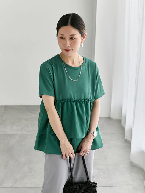 Samansa Mos2 blue「【接触冷感】ドッキングティアードプルオーバー」|Tシャツ・カットソー|