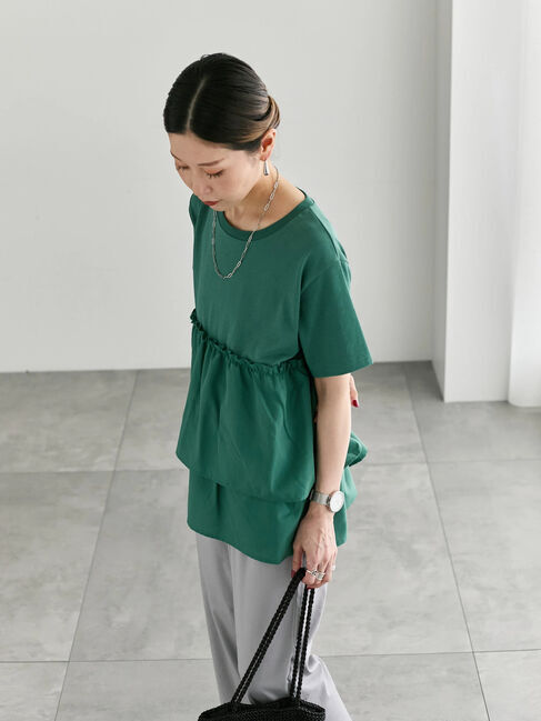 Samansa Mos2 blue「【接触冷感】ドッキングティアードプルオーバー」|Tシャツ・カットソー|