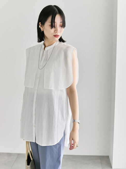 Samansa Mos2 blue「ケープブラウス」|シャツ・ブラウス|