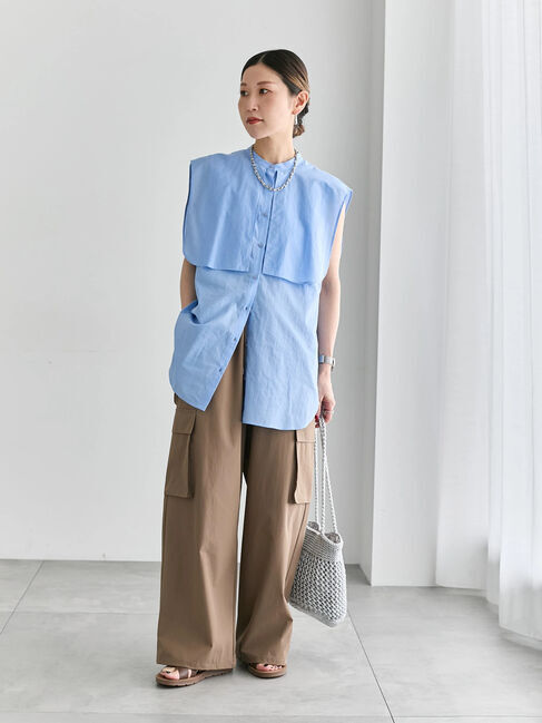 Samansa Mos2 blue「ケープブラウス」|シャツ・ブラウス|