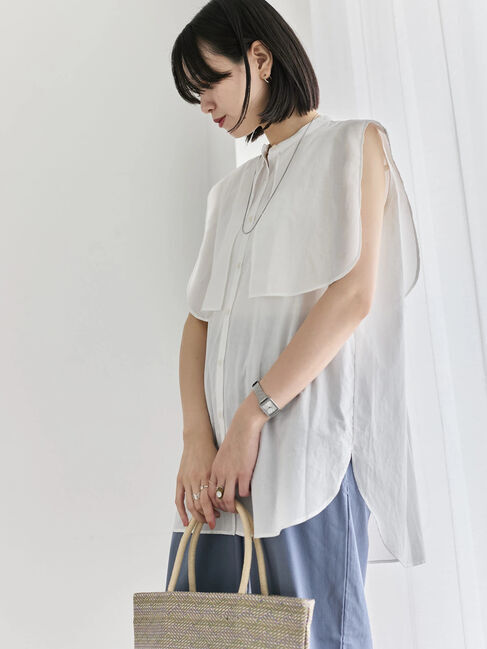 Samansa Mos2 blue「ケープブラウス」|シャツ・ブラウス|