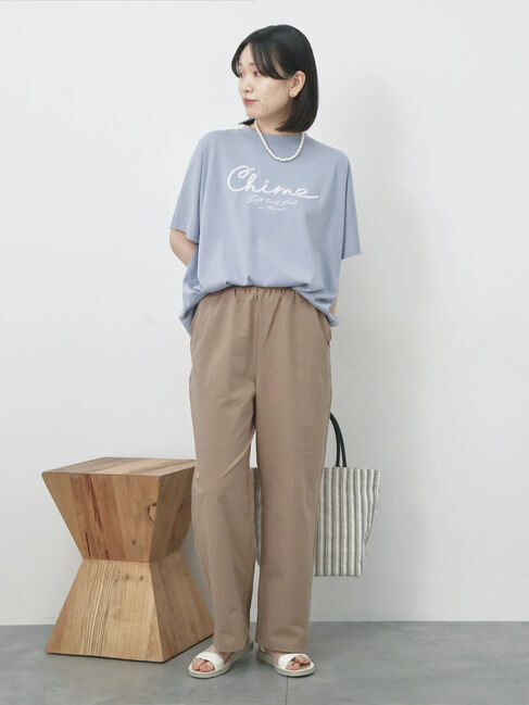 Samansa Mos2 blue「【接触冷感】ドルマンギャザー刺繍Tシャツ」|Tシャツ・カットソー|