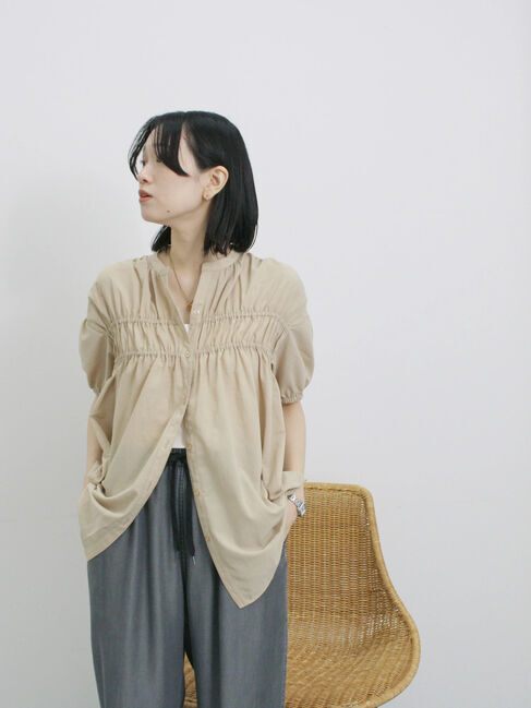 Samansa Mos2 blue「シャーリングチュニック」|シャツ・ブラウス|