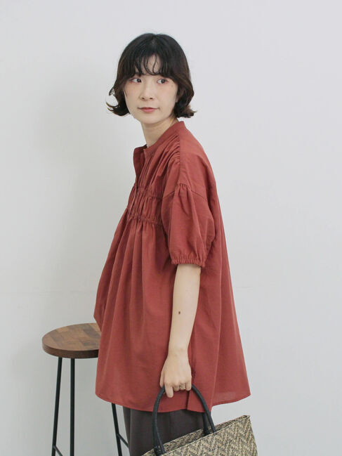 Samansa Mos2 blue「シャーリングチュニック」|シャツ・ブラウス|