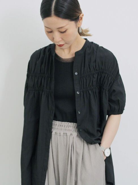 Samansa Mos2 blue「シャーリングチュニック」|シャツ・ブラウス|