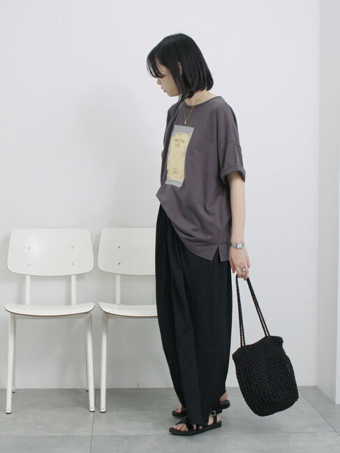 Samansa Mos2 blue「◎箔プリントTシャツ」|Tシャツ・カットソー|