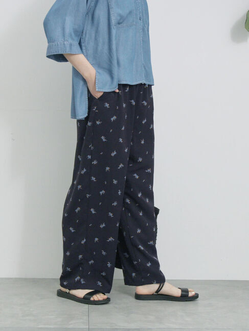 Samansa Mos2 blue「花柄イージーパンツ」|その他|